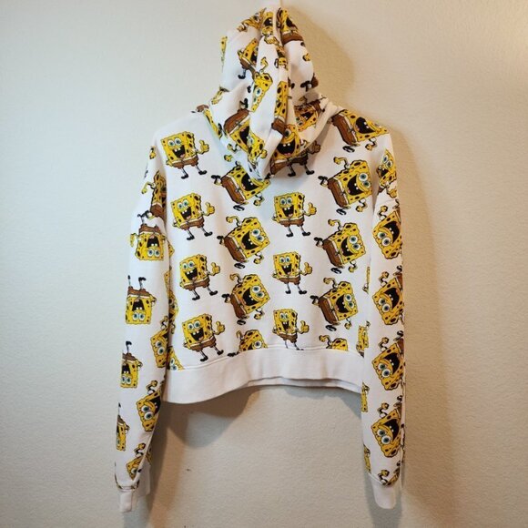 Nickelodeon XL Sponge Bob White Cropped Oversize Hoodie Sweatshirt JUNIORS - Picture 2 of 6